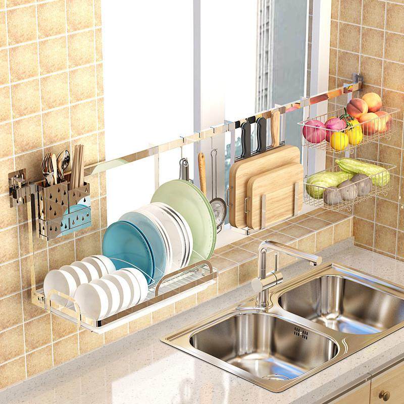 免打孔304不锈钢壁挂厨房置物架挂杆挂钩架家用碗架碗碟沥水架,厨房/烹饪用具,抹布架/厨房清洁收纳架,淘宝优惠券,粉丝福利购,淘宝优惠卷