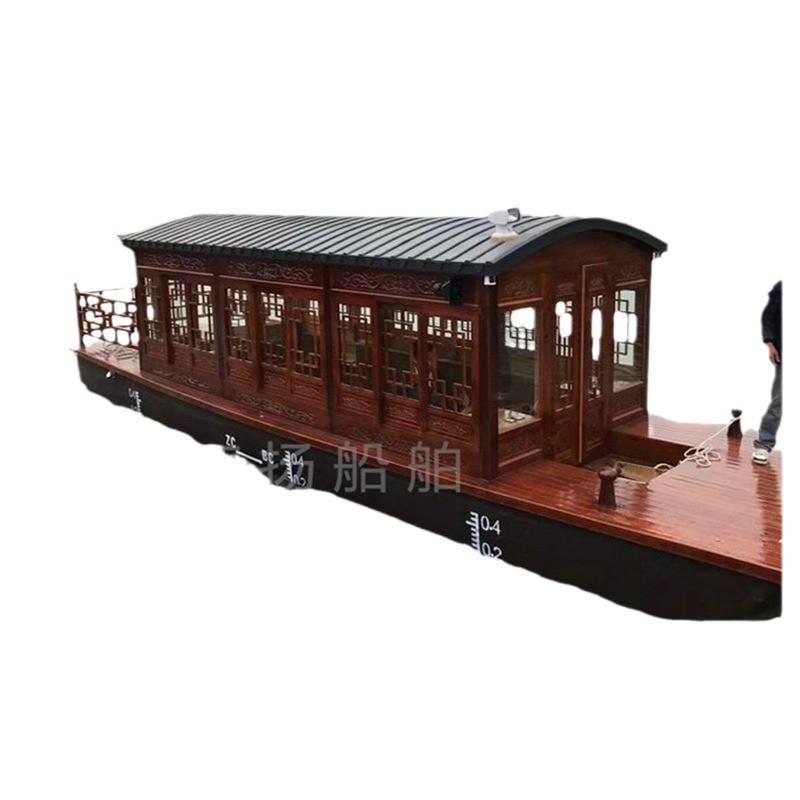 木船观光画舫船景区电动载客旅游船水上餐厅船仿古实木画舫船装饰