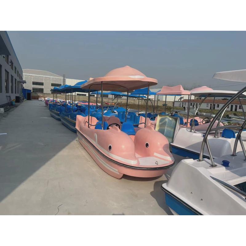 5人鸳鸯自排水电动船脚踏船船卡通/公园游船/玻璃钢船/景区游乐船