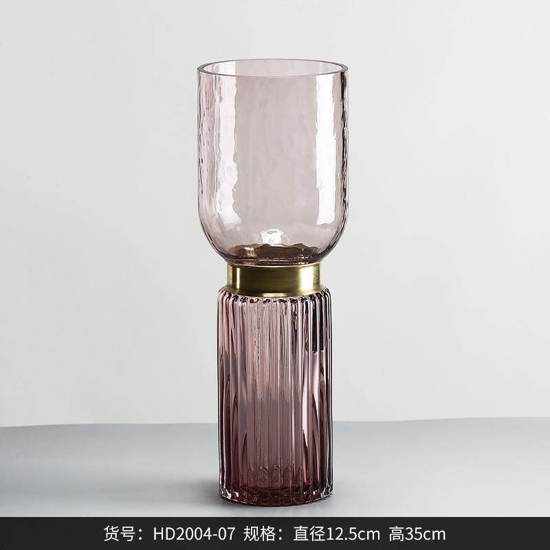 博西家居金属镶边玻璃花瓶透明铜环家居软装客厅玄关摆件花器