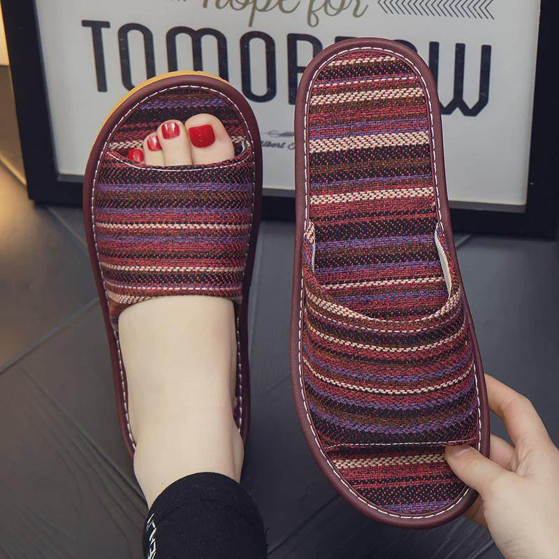夏季波西条纹居家亚男女凉拖鞋室内防滑软底防臭亚麻布艺拖鞋,居家布艺,居家亚麻拖鞋,淘宝优惠券,粉丝福利购,淘宝优惠卷