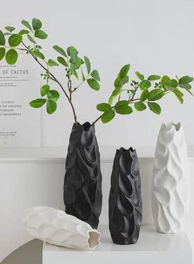 热销蜀门创意落地陶瓷简约白色干花花瓶客厅玄关电视柜插花摆件高