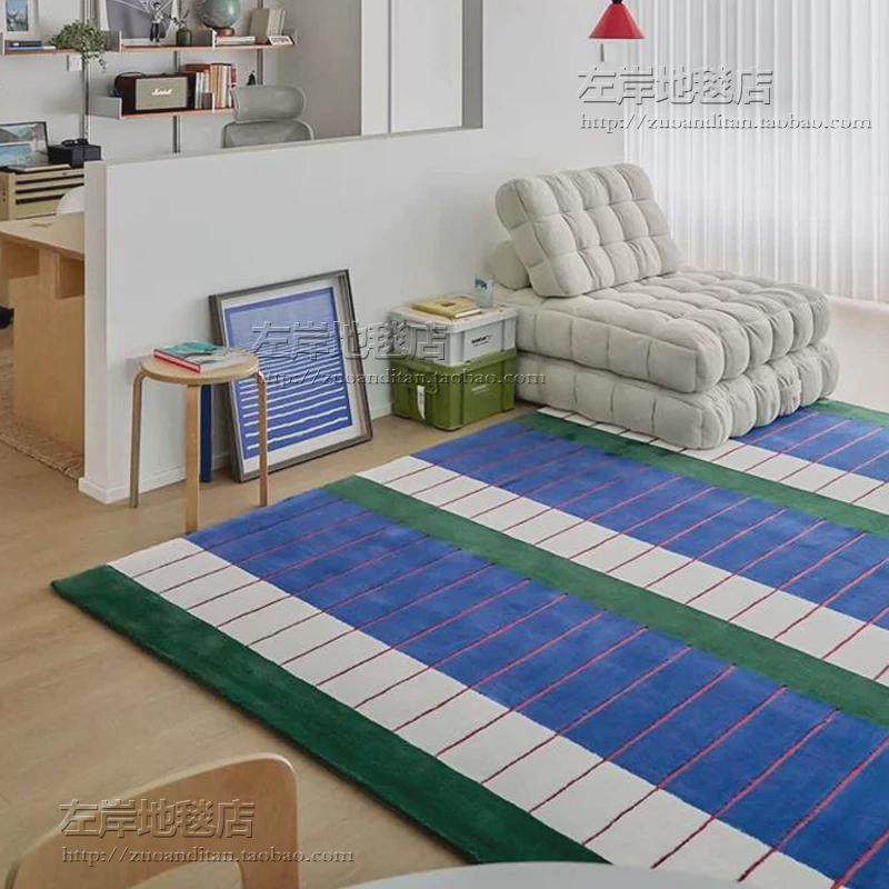a947蓝色条纹复古多巴胺分贝地毯客厅茶几卧室床边书房衣帽间手工,居家布艺,地毯,淘宝优惠券,粉丝福利购,淘宝优惠卷