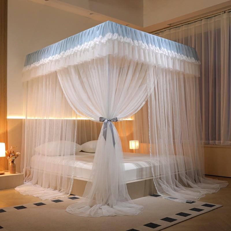 韩版公主风蚊帐一体式家用卧室方加厚加密烤漆支架床幔顶落地纹帐