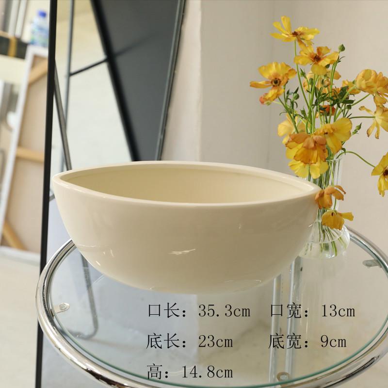 简约米白色瓜子形陶瓷花盆北欧风大尺寸摆厂家直销室内花盆花盆