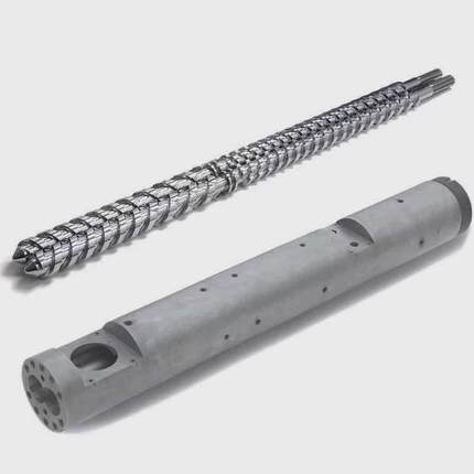 现货供应Φ53挤出机锥行双料筒螺杆挤出机不锈钢料筒螺杆平双锥双