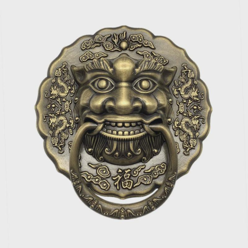 老式木门兽头拉手狮子头复古铜把手玻璃门纯铜门环中式大门铜拉手