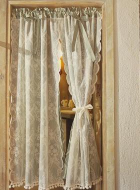 北欧蓝色菱形格双层窗帘门帘半帘柜子帘落地窗穿杆