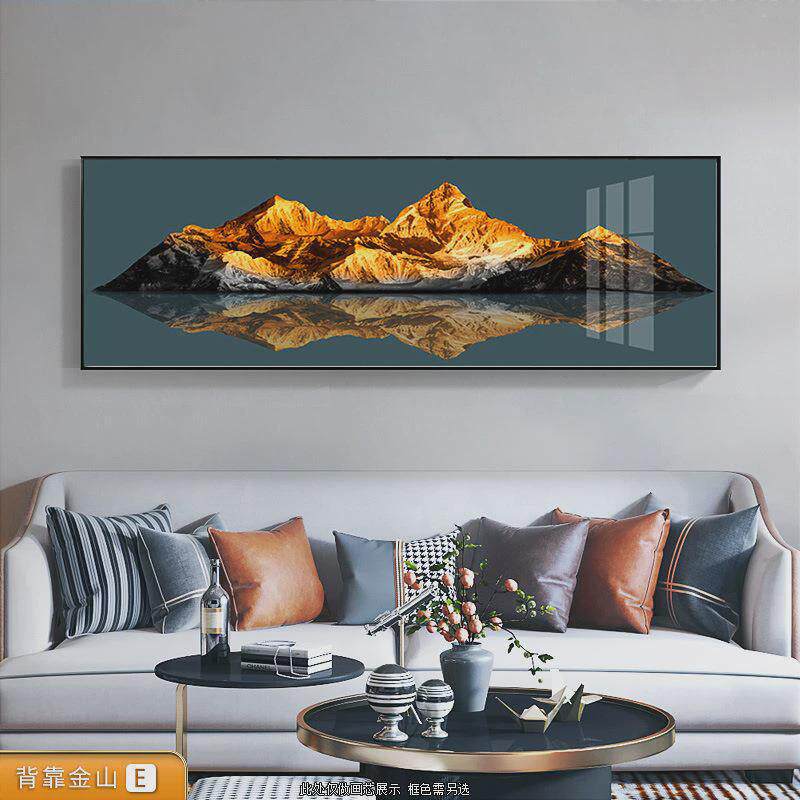 新中式背靠金山客厅装饰画轻奢沙发背景墙大气办公室瓷晶挂画