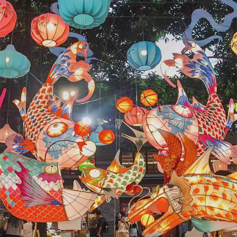 2025新年春节花灯元宵灯会锦鲤鱼灯笼成品街道装置彩灯鲤鱼灯现货