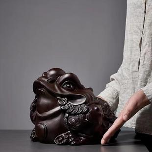 黑檀木雕金蟾摆件花梨实木三足金蝉家居店铺红木开业金蟾蜍手把件