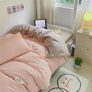 开学季 简约格子水洗棉四件套床笠学生宿舍单人三件套 被套纯棉夏季