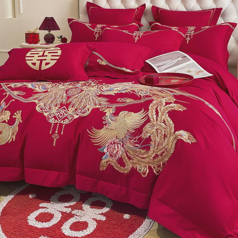 轻奢婚礼结婚四件套大红色床单被套新婚庆床上用品喜被婚嫁高级感
