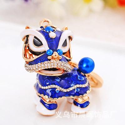 中国风礼品创意麒麟配饰舞狮合金钥匙扣复古挂饰旋转醒狮汽车挂件