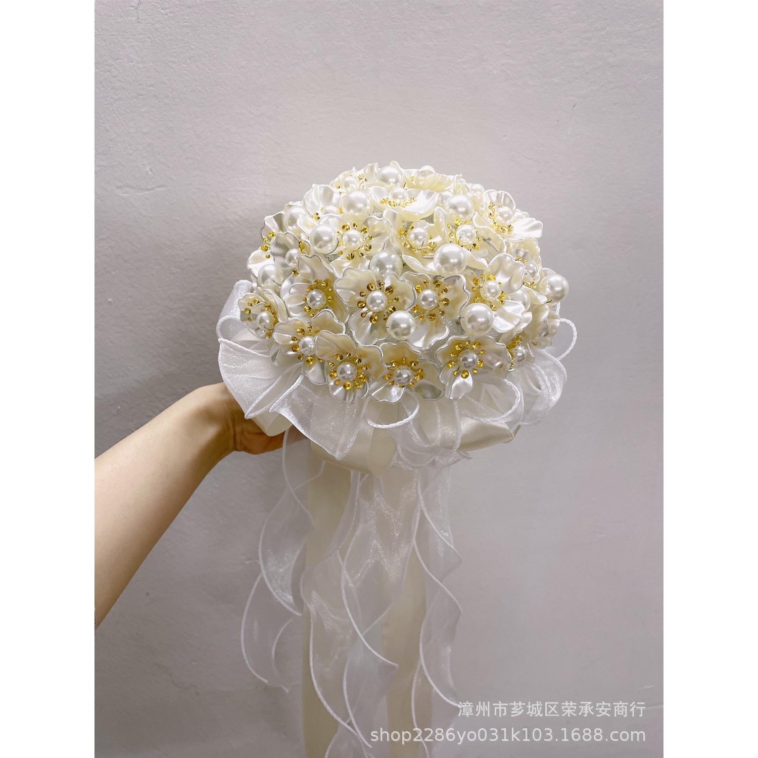 新娘手捧花手工diy材料包珍珠结婚权杖diy手捧花羽毛水钻diy
