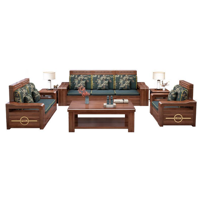 中式胡桃木沙发组合全实木客厅两用冬夏储物沙发转角l型贵妃沙发