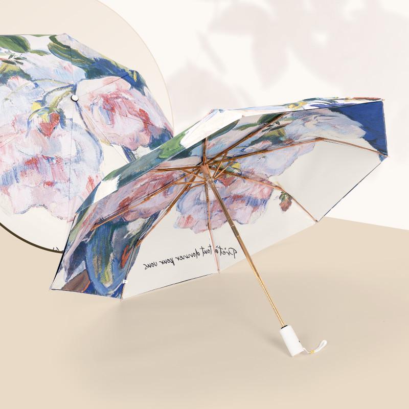 安珀双层自动折叠晴雨两用太阳伞女防晒防紫外线高级感黑胶遮阳伞