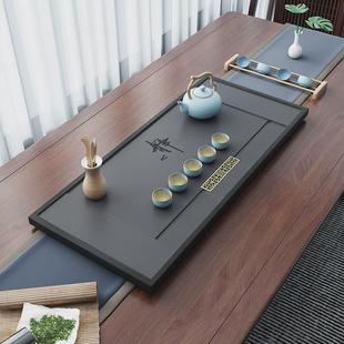 抛光面家用简约天然整块石头茶桌石茶盘内嵌定制 乌金石茶盘嵌入式