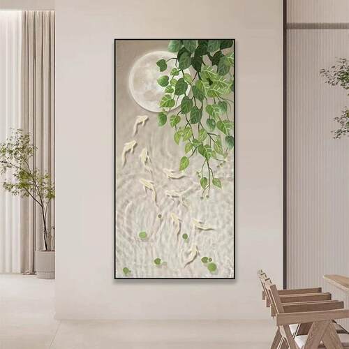 九鱼图入户玄关装饰画壁画轻奢高档走廊过道竖版现代玄幻客厅挂画