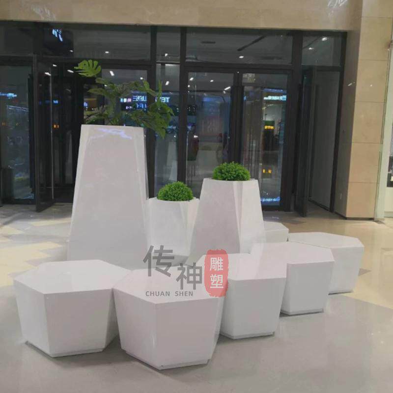 玻璃钢圆形花盆户外池创意异形种植池仿石材花箱树景观斜口花器