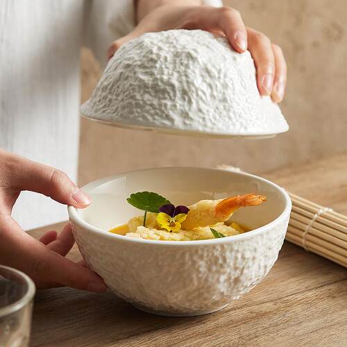 热销岩石纹创意组合陶瓷碗料理冷菜特色意境菜摆盘分子沙拉碗酒店
