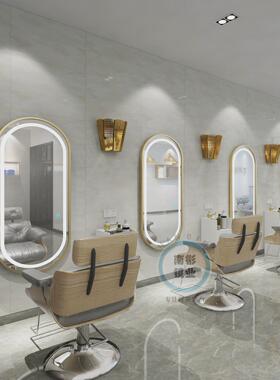 网红美发店镜台发廊专用镜子led带灯潮款理发灯简约镜单面烫染镜