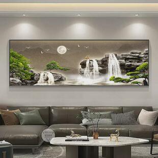 qt背有茶室现代高档客厅沙发装饰画新中式山水挂画靠山办公室墙壁