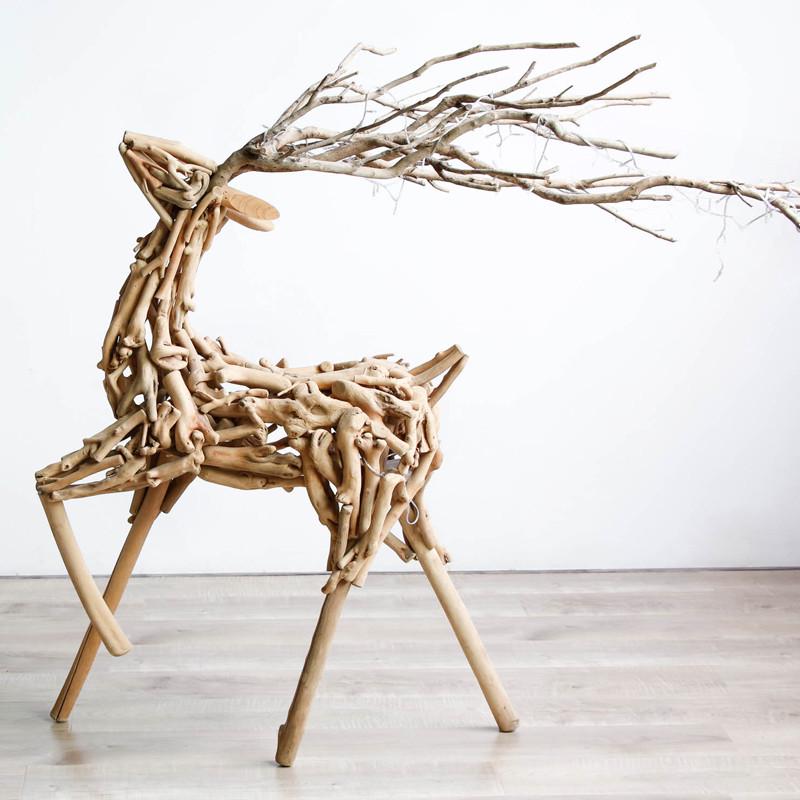 木质大鹿雕塑落地发光橱窗摆件民宿手工景区开业送礼家居新春装饰