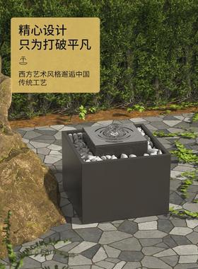 s588庭院流水摆件钵流水喷泉涌泉水钵石四方装饰景观造景水景自循