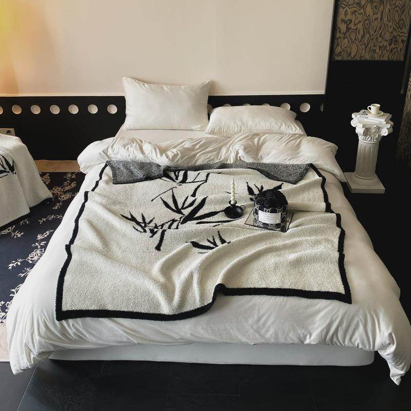 中式空调风竹林毛毯黑白复古竹子盖毯法式毯子客厅沙发毯水墨毯子,床上用品,休闲毯/毛毯/绒毯,淘宝优惠券,粉丝福利购,淘宝优惠卷