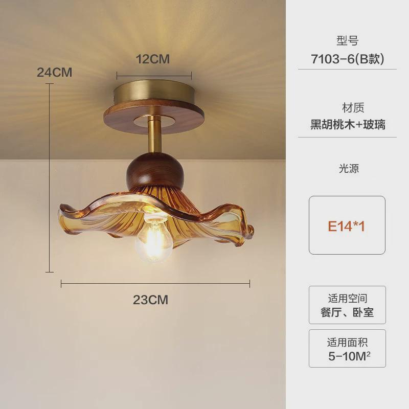 法式复古过道灯吸顶灯餐厅胡桃木玄关阳台家用美式黄铜色玻璃吊灯