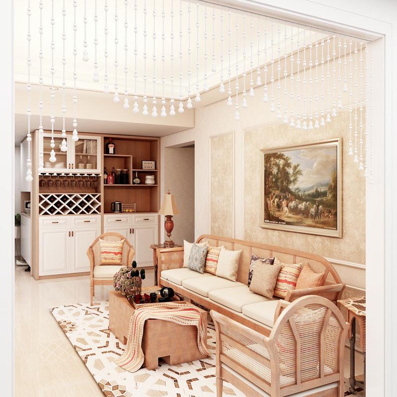 桃木帷幔造型珠帘实木客厅阳台隔断成品珠帘门帘子免打孔安装批发