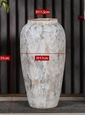 粗现代简约干花陶瓷插花花瓶中式摆件复古做旧手工白色景德镇陶罐