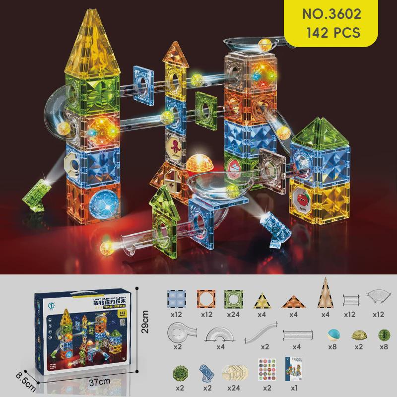 跨境帝格翡钻磁力钻面磁力片管道滚珠炫彩灯光场景益智磁力片积木