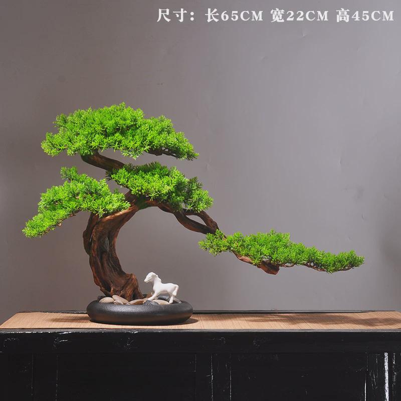 新中式创意家居迎客松仿真盆景客厅玄关博古架禅意摆件装饰工艺品