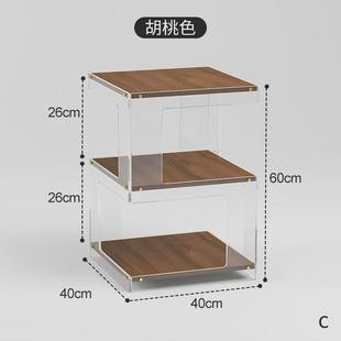 透明多层落地置物架简约亚克力木制床头柜边几卧室整理收纳架茶几