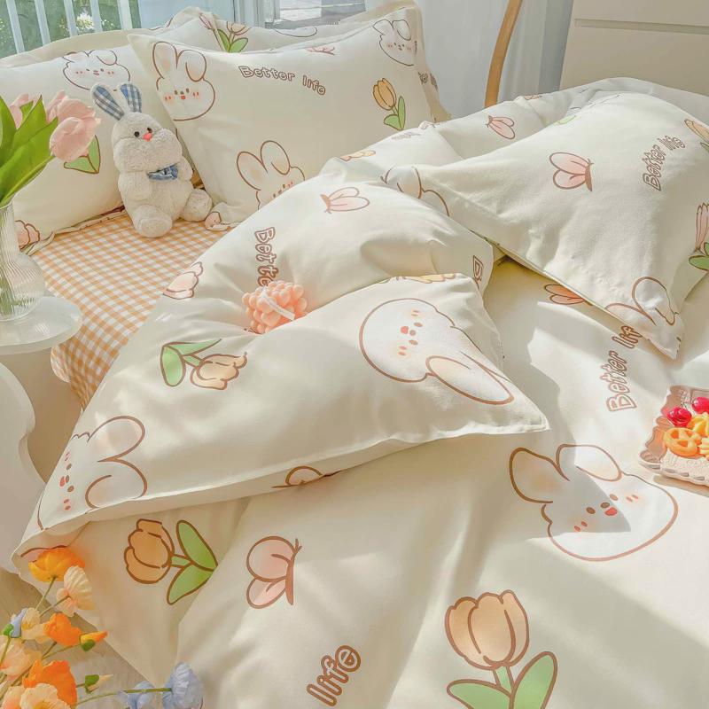 四件套冬季水洗棉磨毛ins风学生宿舍单人三件套床单被套枕套批发