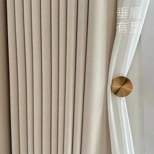 奶油白物理防晒隔热全遮光客厅红不透卧室阳台棉麻窗帘 现代法式