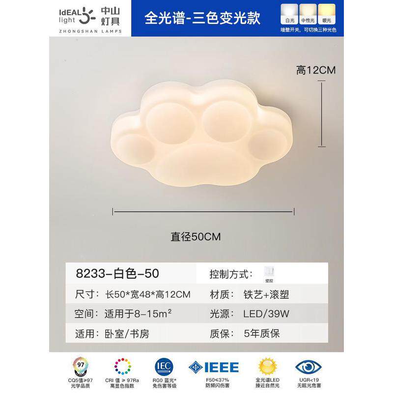 云朵2024年新款主卧房灯女生书房间灯创意客厅卧室灯吸顶中山灯具