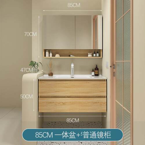 浴室柜65/75/85/95/105公分新品洗手台盆柜陶瓷一体盆原木色洗脸