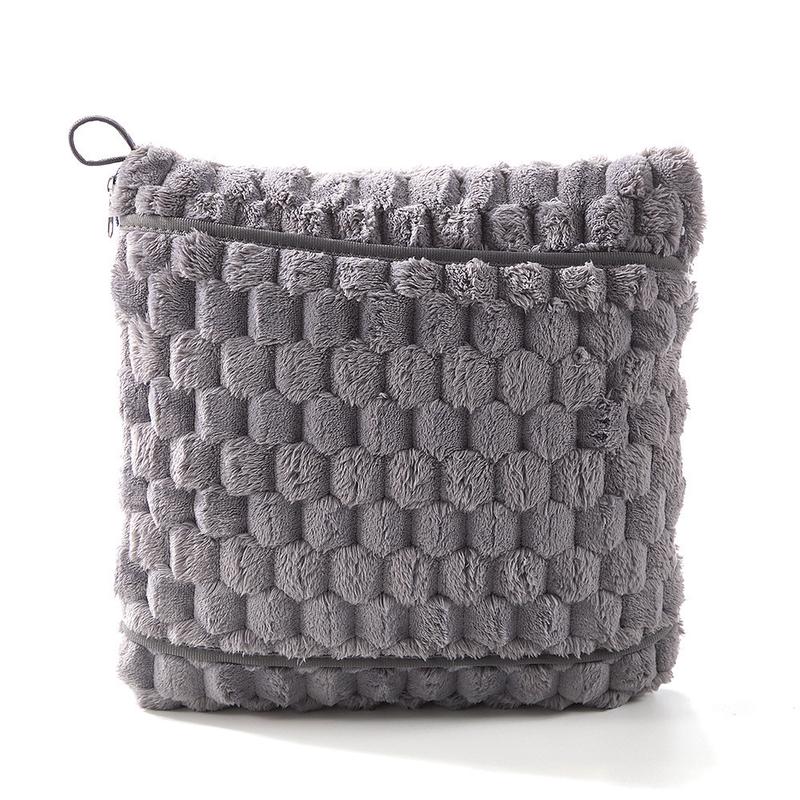 现货24小时多功能四合折叠行毛毯加厚纯色法兰绒拉链一旅收纳旅行