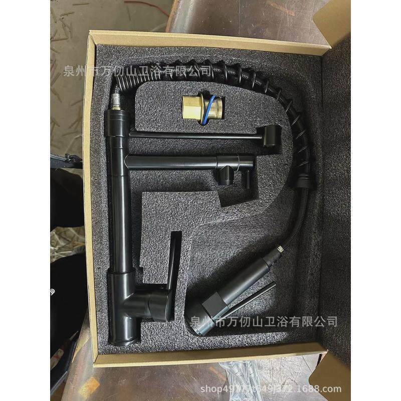 金外贸弹簧抽拉两用双出水多功能黑色银色厂家玫瑰金龙头