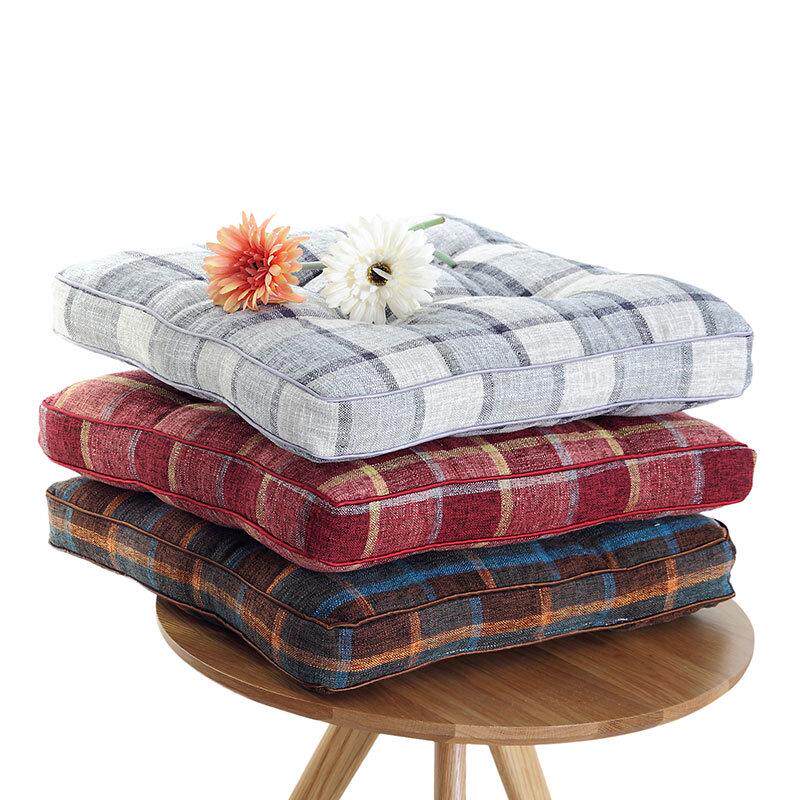 仿棉麻椅坐垫办公室日式格子加厚学生餐椅垫电脑椅凳子座垫屁股垫