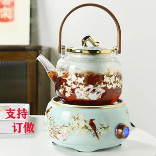 多功能玻璃煮茶烧水壶 电陶炉迷你喜上眉梢煮茶炉烤炉围炉煮茶套装