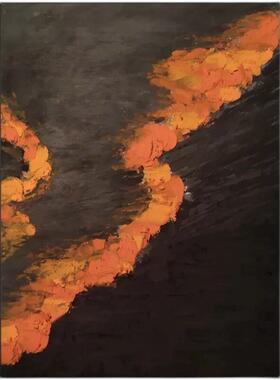 现代轻奢极简高级感橙色海浪半装饰画入户玄关过道手绘油画