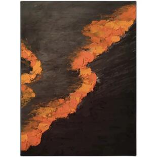 现代轻奢极简高级感橙色海浪半手绘油画入户玄关过道装饰画