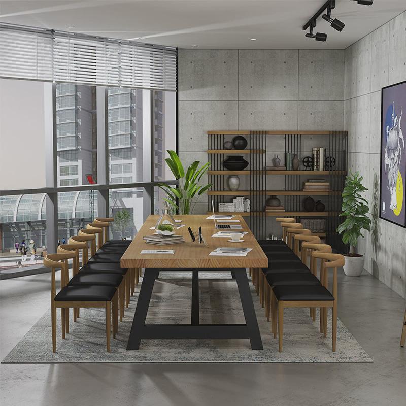 实木商用公司长桌椅工业风职员创意休闲办公桌子工作室大板会议桌