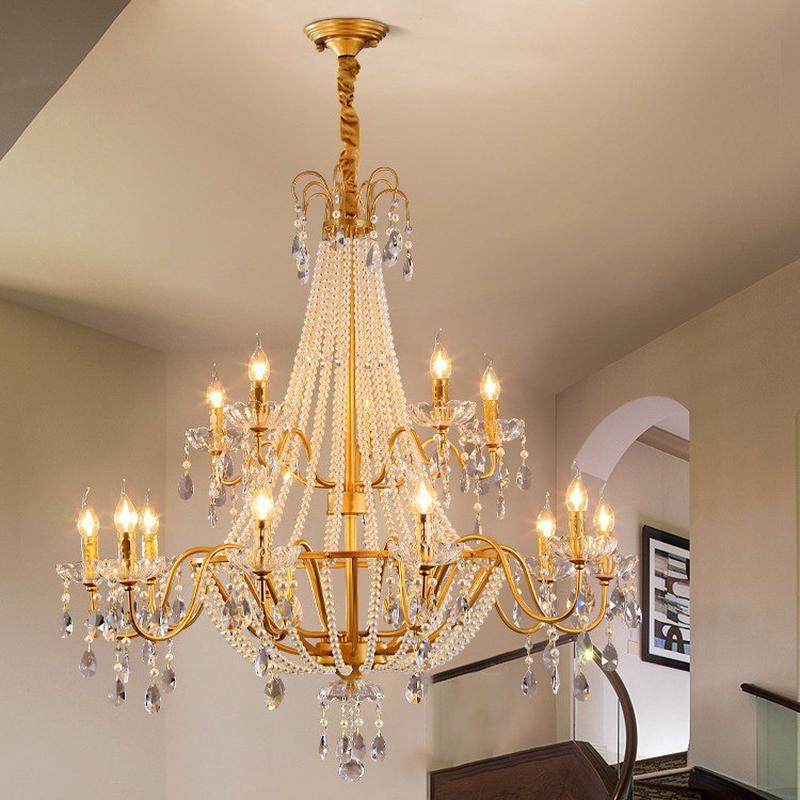 法式水晶珍珠吊灯卧室中古复古别墅复式楼大厅美式创意轻奢灯具