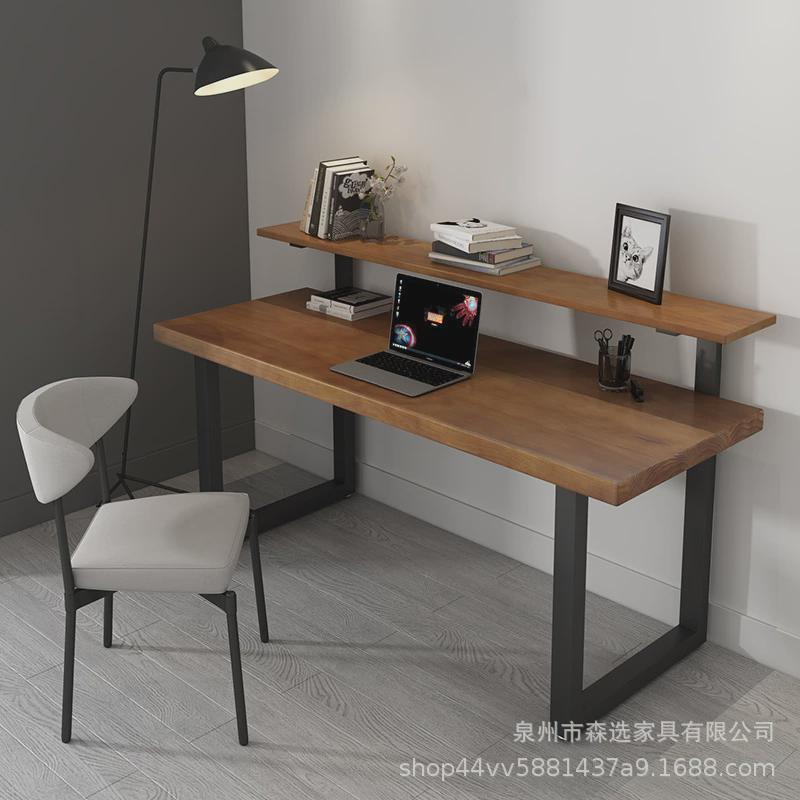 现代简约家用书房书桌工作室带隔层实木电脑桌椅工作台单人靠墙