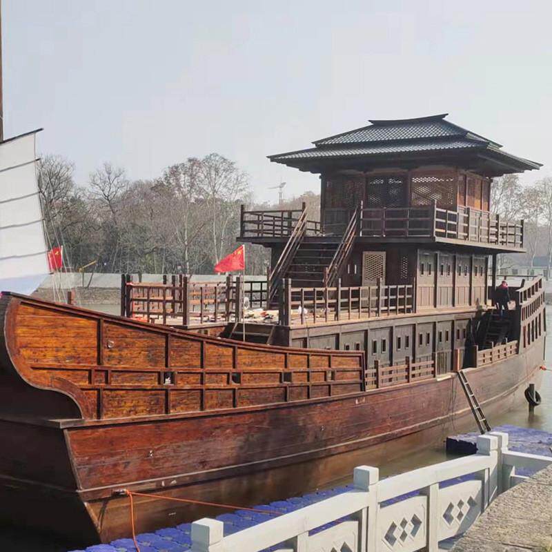 仿古木船中式景区古镇复古休闲旅游船游览船观光船景观船
